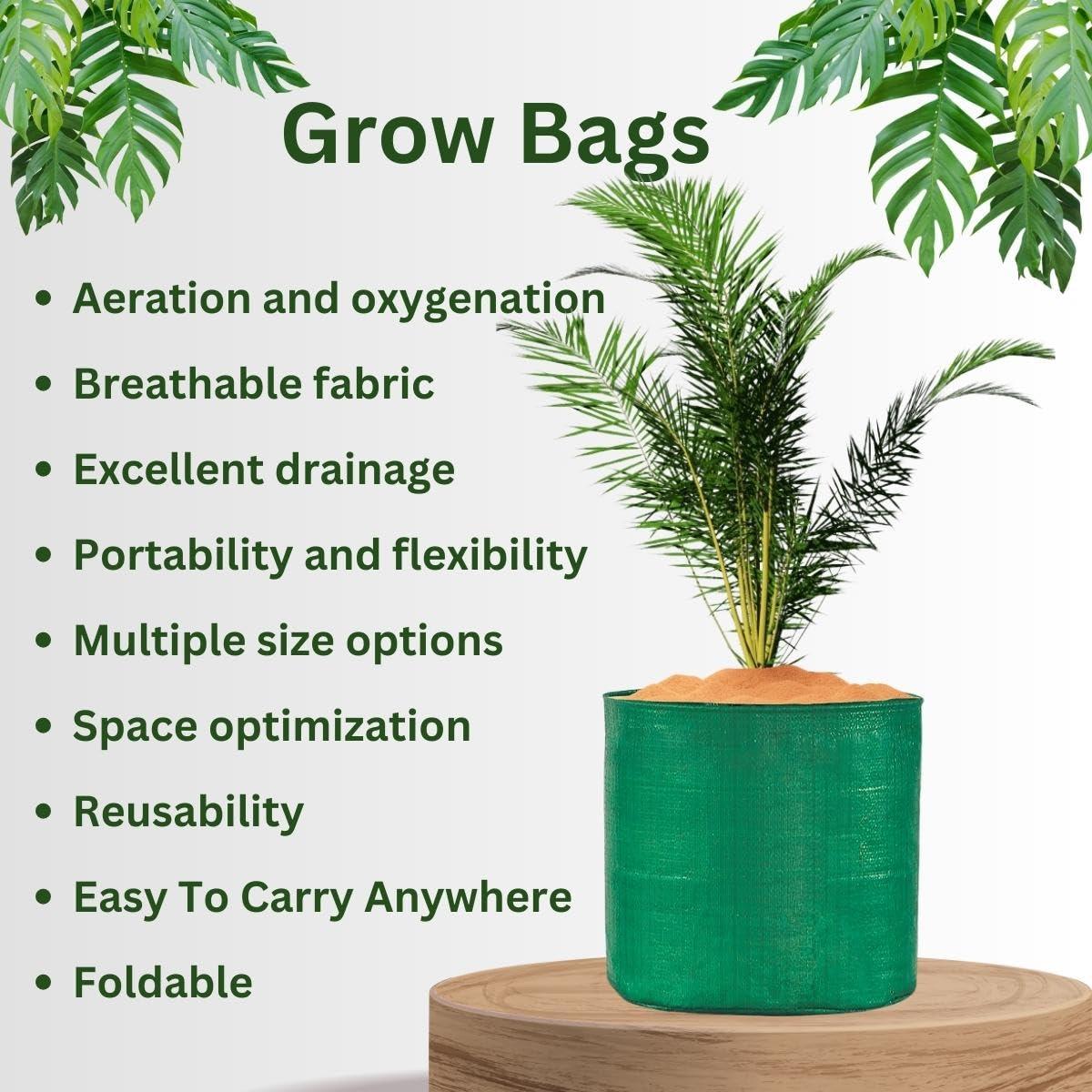 SINGHAL HDPE UV-Protected Round Grow Bags 12x15 Inches, Pack of 5, Green – Ideal for Terrace & Vegetable Gardening