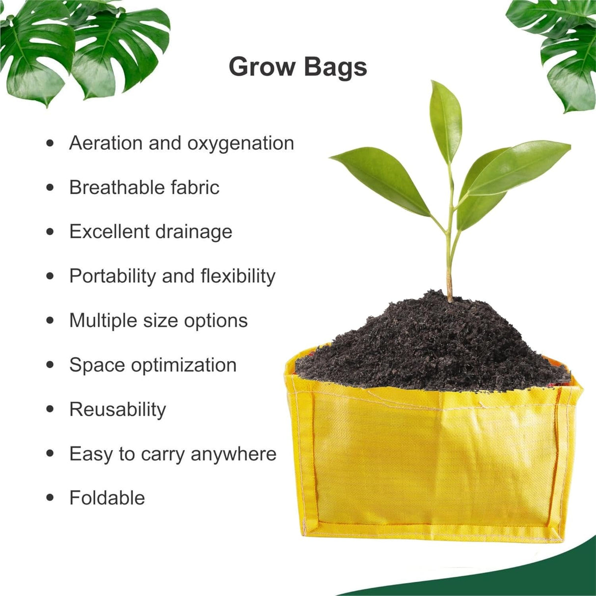 SINGHAL Terrace Garden Yellow Grow Bag Rectangle 18x12x12 inch (Rectangular Pack of 3)