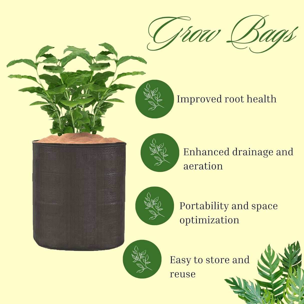 SINGHAL HDPE UV-Resistant Round Grow Bags 24x24 Inch, Black, Pack of 10 – Ideal for Terrace & Veggie Gardens