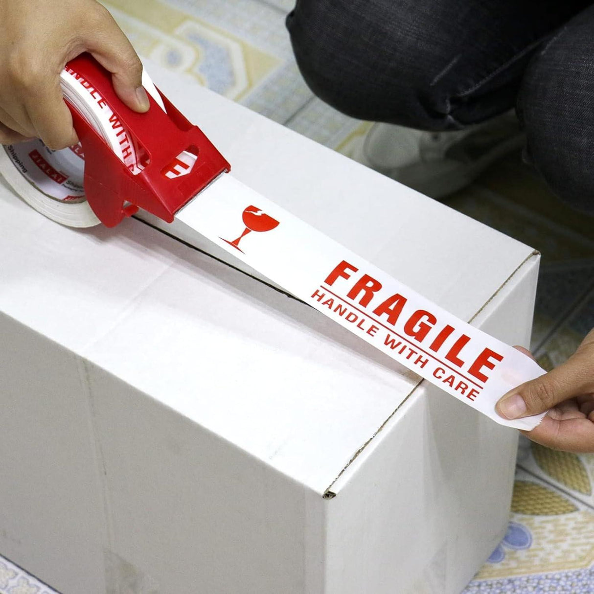 Handle with Care Fragile Tape – 2 Rolls, 48mm x 65m each, for secure packaging and safe delivery.