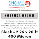 Singhal 400 Micron HDPE Pond Liner Sheet Geomembrane Sheet 2.26ft x 20ft, Heavy Duty Small Garden Backyard Waterfall Lilly Ponds Lining Fabric (Black)