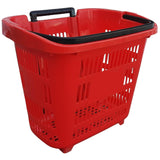 Red Plastic Rolling Shopping Basket with Handle and Wheels, 46x35x40 CM, 35L Capacity – Perfect for Supermarkets and Grocery Runs