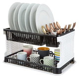 SINGHAL Plastic Dish Drainer 2 Layer Kitchen Dish Organizer Storage Rack, Cutlery Utensil, Vegetable Drying Drain & Storage Stand with Water Storing Tray, Pack of 1