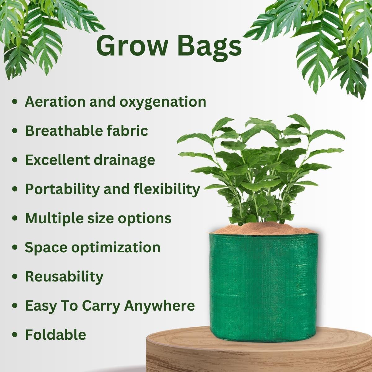 SINGHAL HDPE UV Protected Round Plants Grow Bags 12x18 Inches Green Colour Suitable for Terrace and Vegetable Gardening