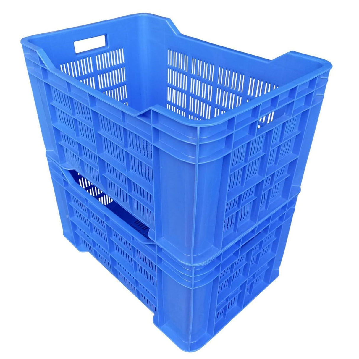 SINGHAL Heavy-Duty Big Blue Portable Plastic Crate 54x36x29 CM | Storage Crate for Vegetables, Fruits, Milk | Combo Pack of 2 | Large Shelf Basket