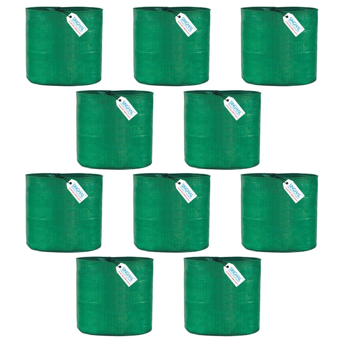 SINGHAL HDPE UV Protected Round Plants Grow Bags 9x9 Inch Pack of 10, Green Colour Suitable for Terrace and Vegetable Gardening