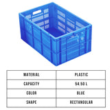 Plastic Storage Crate Big size Multipurpose, Capacity 54.50 Ltr, Blue Color (600 X 400 X 285 MM) - Singhal Mart