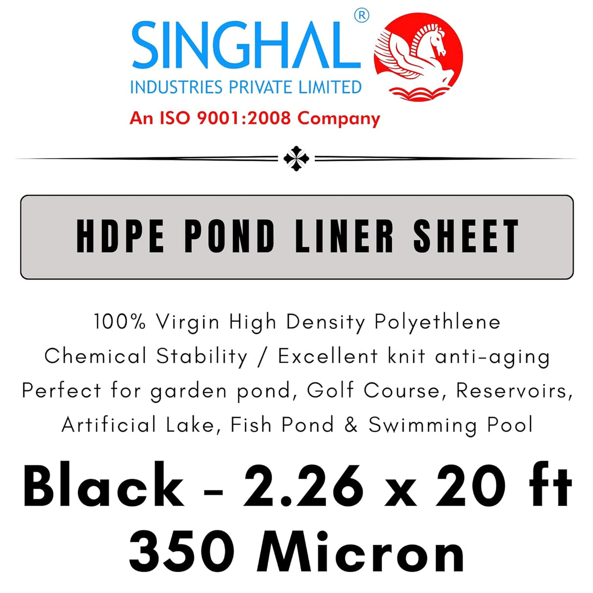 Singhal 350 Micron HDPE Pond Liner Sheet Geomembrane Sheet 2.26ft x 20ft, Heavy Duty Small Garden Backyard Waterfall Lilly Ponds Lining Fabric (Black)