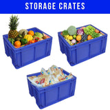 SINGHAL Heavy Duty Blue Plastic Crate 40x30x22 CM | Multipurpose Storage Bin | Shelf Basket for Vegetables, Fruits, Milk.