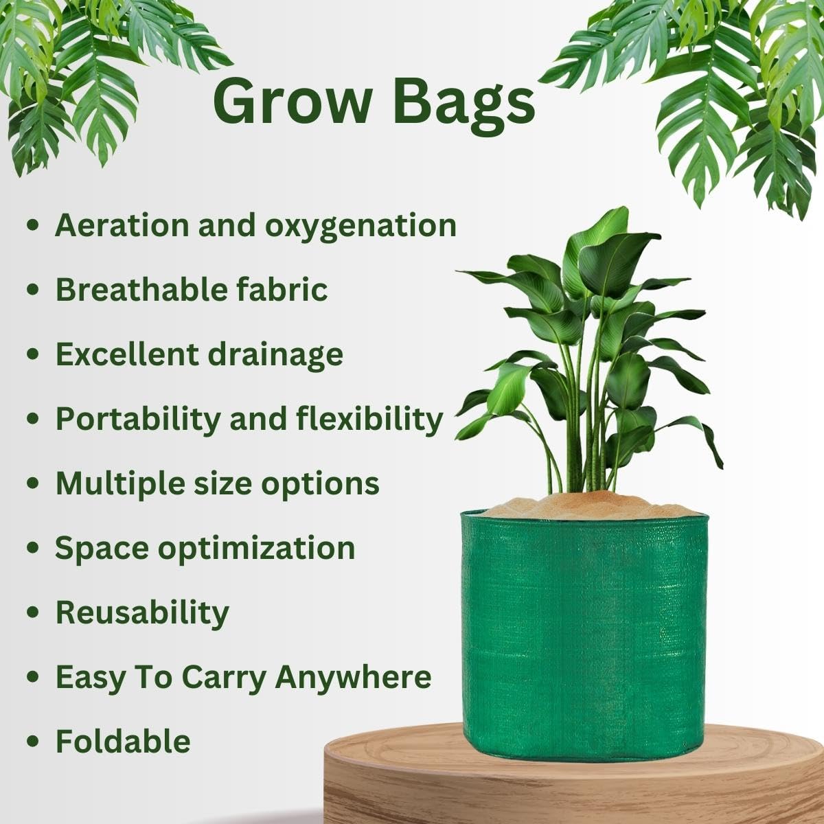 SINGHAL HDPE UV Protected Round Plants Grow Bags Combo, 9x12,15x9,24x9 Inch - Each 1 Bag (Pack of 3 Bags) for Terrace and Vegetable Gardening
