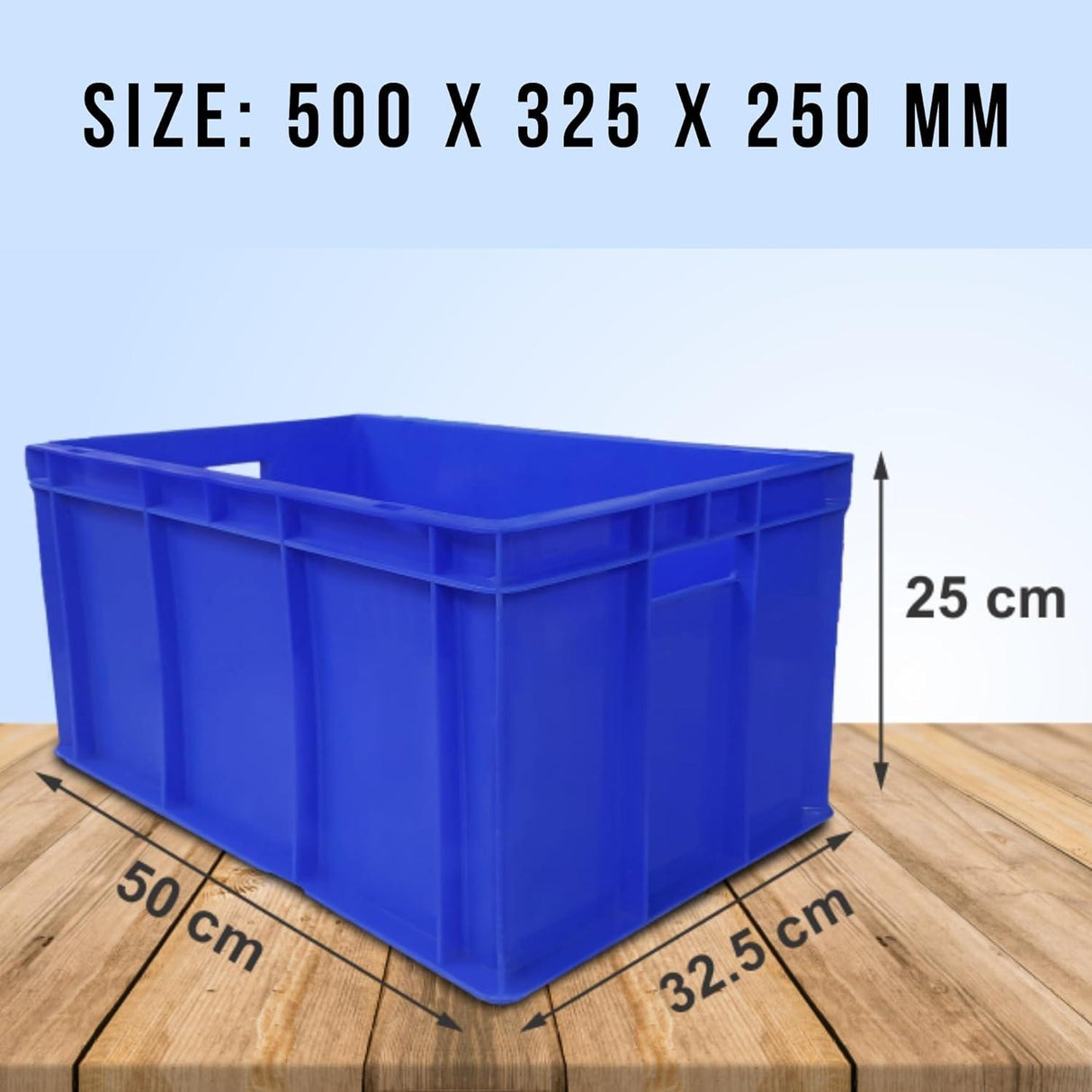 SINGHAL Heavy-Duty Blue Storage Crates (500x325x250mm) – Durable Plastic Bins for Vegetables, Fruits, Milk, and More (Pack of 2)