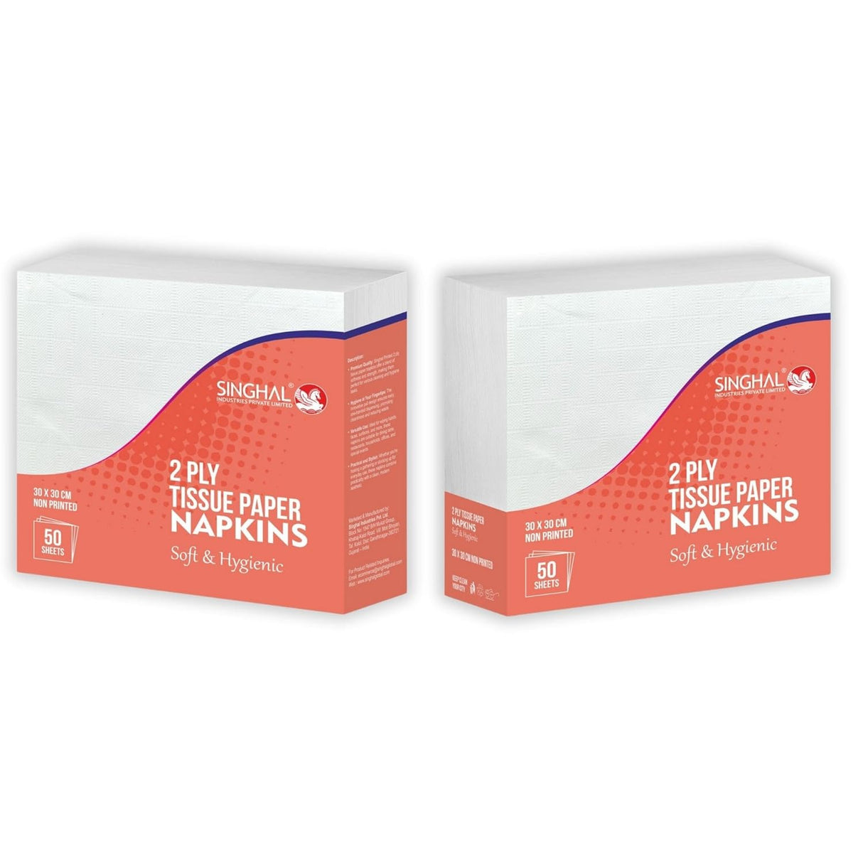 Singhal 2 Ply Tissue Paper Napkins Plain 30x30 CM - Pack of 3 (50 Pulls Per Pack, 150 Sheets)