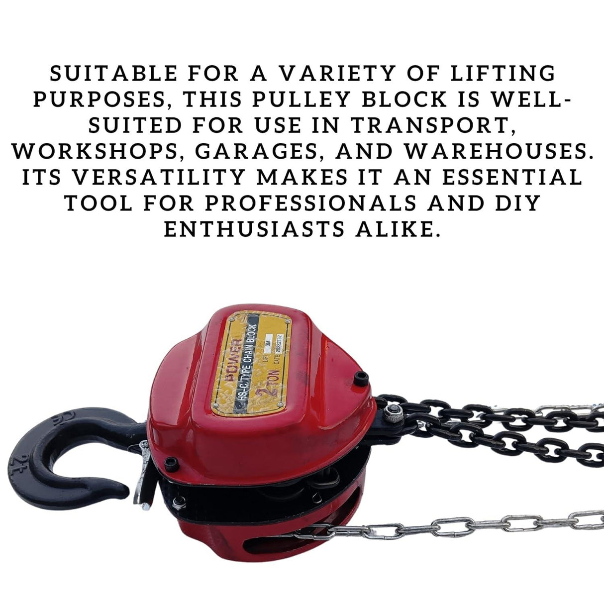 2 Ton Hand Chain Pulley Block – Heavy Duty Manual Hoist with 8mm Chain and 3m Lift, Industrial-Grade Steel for Lifting in Workshops, Garages, and Warehouses