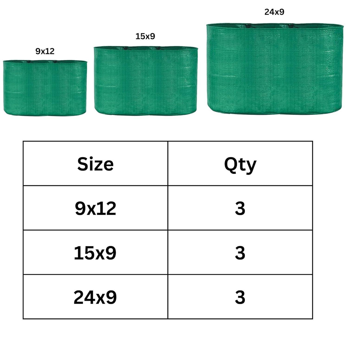 Singhal HDPE UV-Protected Round Plant Grow Bags Combo – 9x12, 15x9, 24x9 Inches (Pack of 9 Bags, 3 Bags of Each Size) for Terrace and Vegetable Gardening