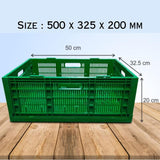 SINGHAL Storage Crates Pack of 3, Stackable Plastic Container Foldable Basket Multipurpose 500x325x200 mm - Green