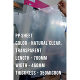 SINGHAL 70x46 Cm Clear PP Plain Transparent Sheet 350 Micron Pack of 25 with one side masking film for surface protection of the sheet