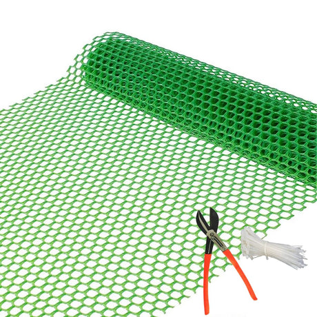 Singhal Tree Guard Net, Garden Fencing Net Virgin HDPE, 4 Ft X 5 Ft, Green with 1 Cutter and 50 PVC Tags