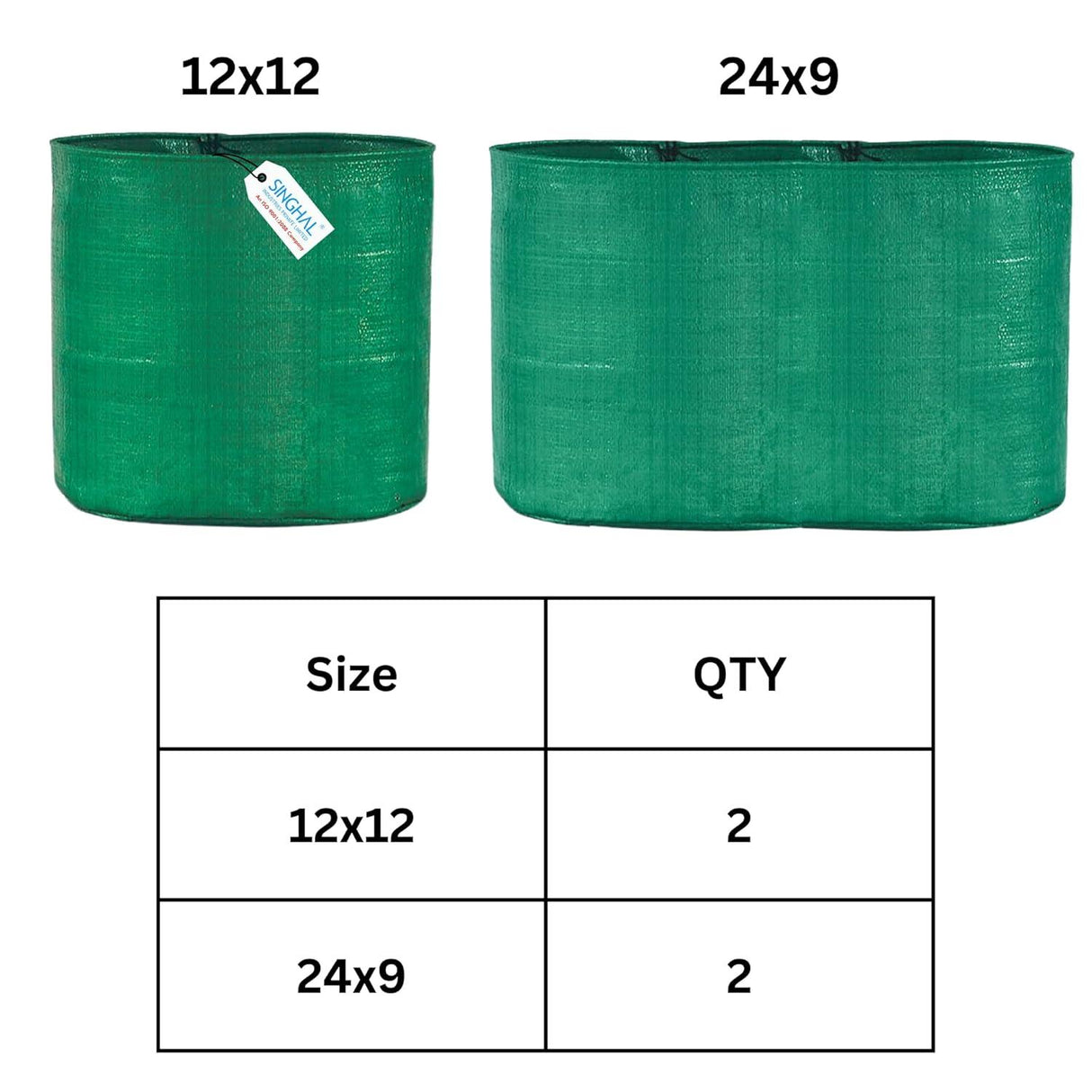 Singhal HDPE UV-Protected Round Plant Grow Bags Combo, 12x12 and 24x9 Inch - Set of 4 Bags (2 Bags Each Size) for Terrace and Vegetable Gardening