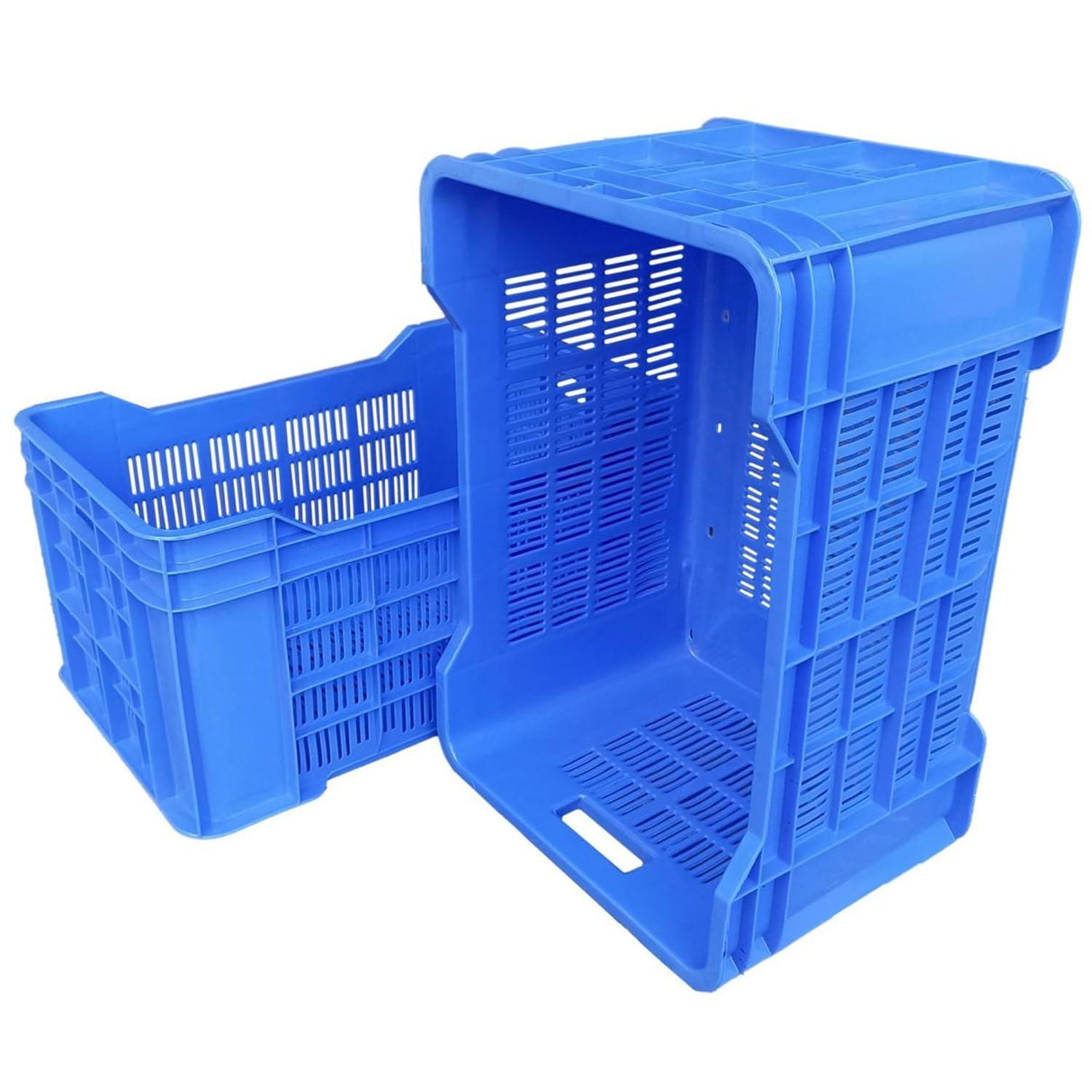 SINGHAL Heavy-Duty Big Blue Portable Plastic Crate 54x36x29 CM | Storage Crate for Vegetables, Fruits, Milk | Combo Pack of 2 | Large Shelf Basket