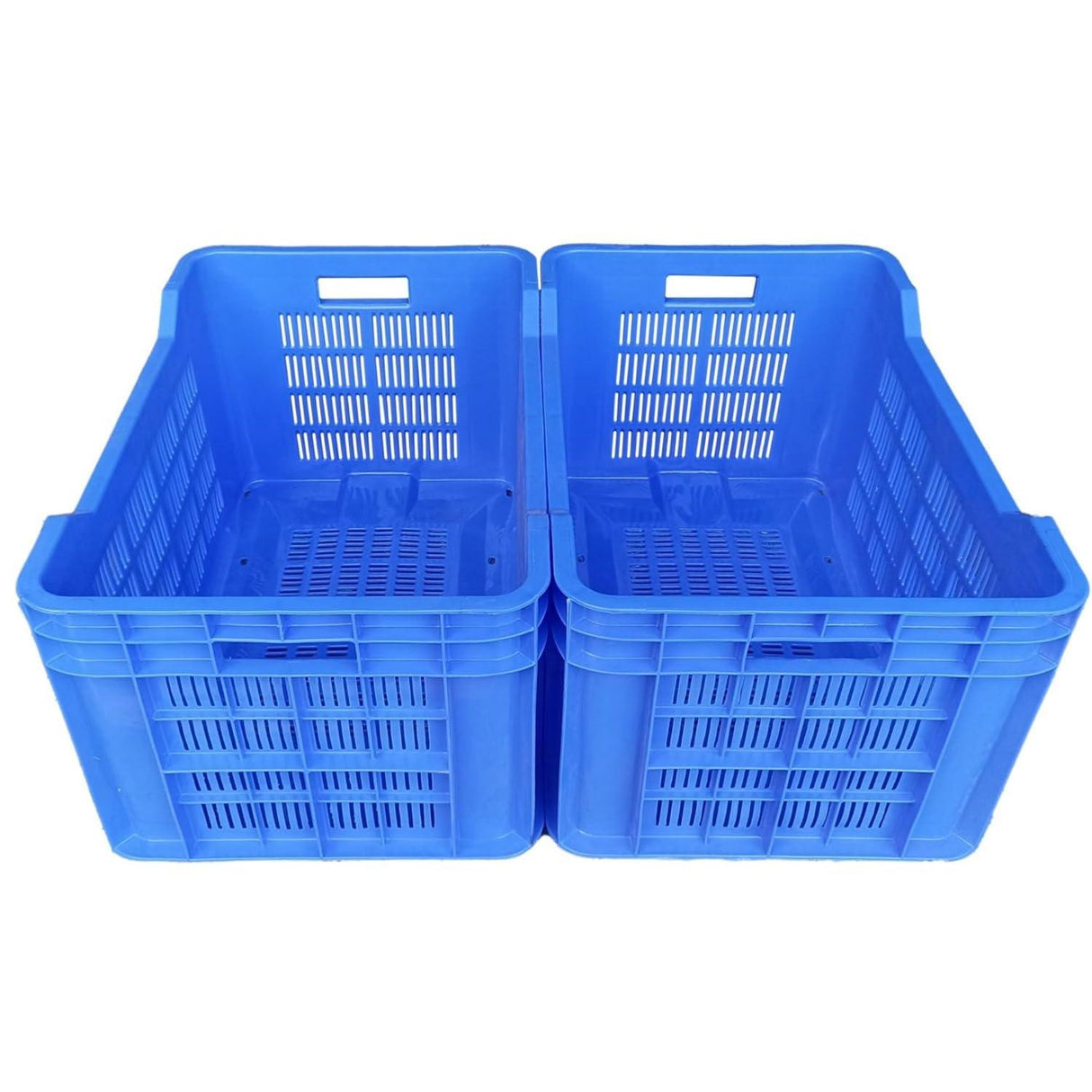 SINGHAL Heavy-Duty Big Blue Portable Plastic Crate 54x36x29 CM | Storage Crate for Vegetables, Fruits, Milk | Combo Pack of 2 | Large Shelf Basket