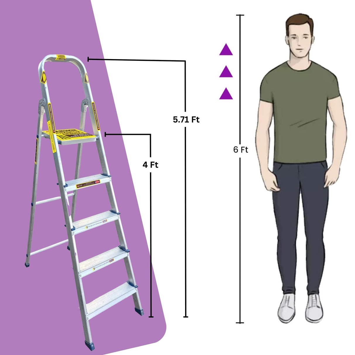 5 Step Foldable Aluminum Ladder Anti Skid Slip Prevention 5 Year Manufacturer Warranty