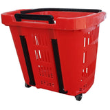 Red Plastic Rolling Shopping Basket with Handle and Wheels, 46x35x40 CM, 35L Capacity – Perfect for Supermarkets and Grocery Runs