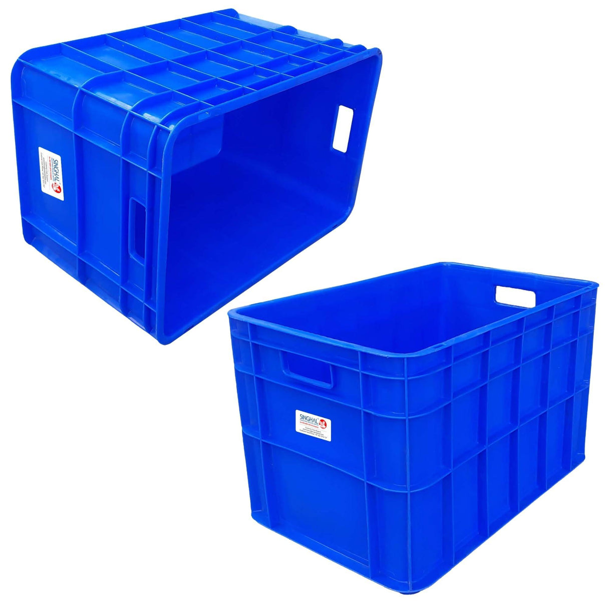 SINGHAL Heavy-Duty Blue Plastic Crate (2-Pack) – Versatile Round-Cornered Storage Bins for Fruits, Vegetables, Milk | 540 x 360 x 350 mm