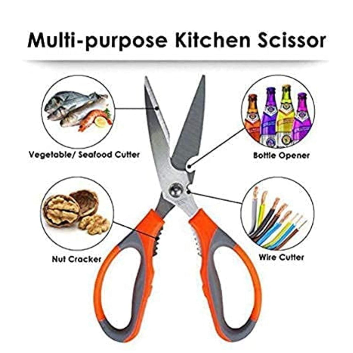 Multipurpose Kitchen Scissors – High-Grade Stainless Steel Blades for Home and Gardening. Precision Ground Edge for Versatile Use, Pack of 2