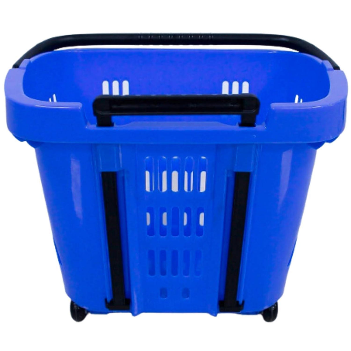 Blue Plastic Rolling Shopping Basket with Handle and Wheels – 46x35x40 CM, 35L Capacity – Perfect for Supermarket and Grocery Shopping