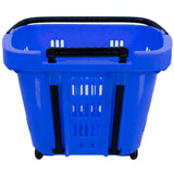 Blue Plastic Rolling Shopping Basket with Handle and Wheels – 46x35x40 CM, 35L Capacity – Perfect for Supermarket and Grocery Shopping