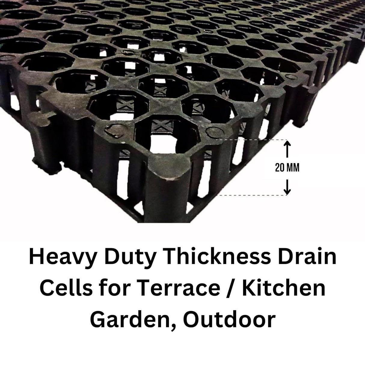 Singhal Garden Drain Cell Polypropylene Drain Cell and 20mm Drainage Mat for Terrace/Kitchen Garden (Black, 500 x 250 x 20) (Pack of 24)