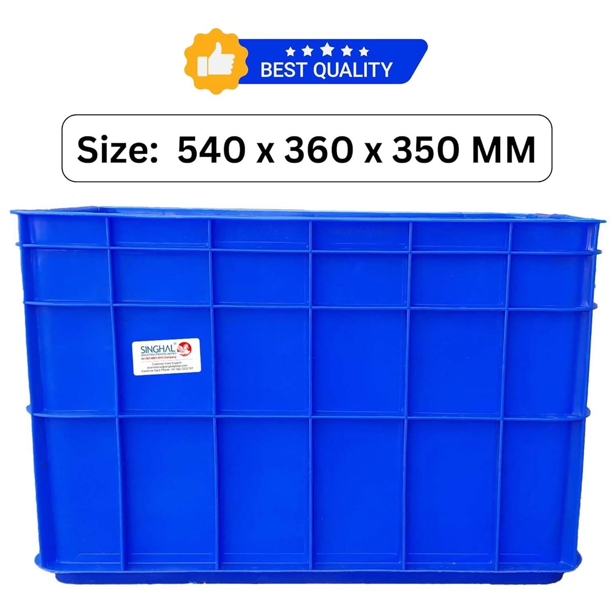 SINGHAL Heavy Duty Big Blue Portable Plastic Crate 540x360x350mm | Storage Crates | Shelf Basket for Large Storage | Veggies, Fruit, Milk