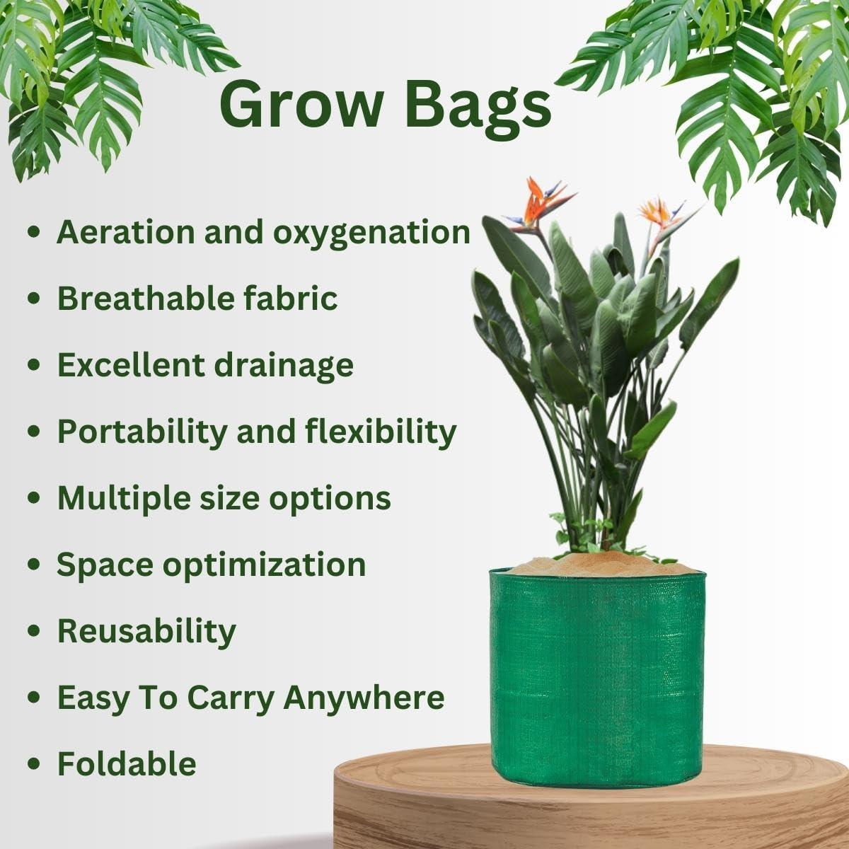 Pack of 10 SINGHAL 15x9 Inch Round Grow Bags - HDPE UV Protected for Terrace and Vegetable Gardening