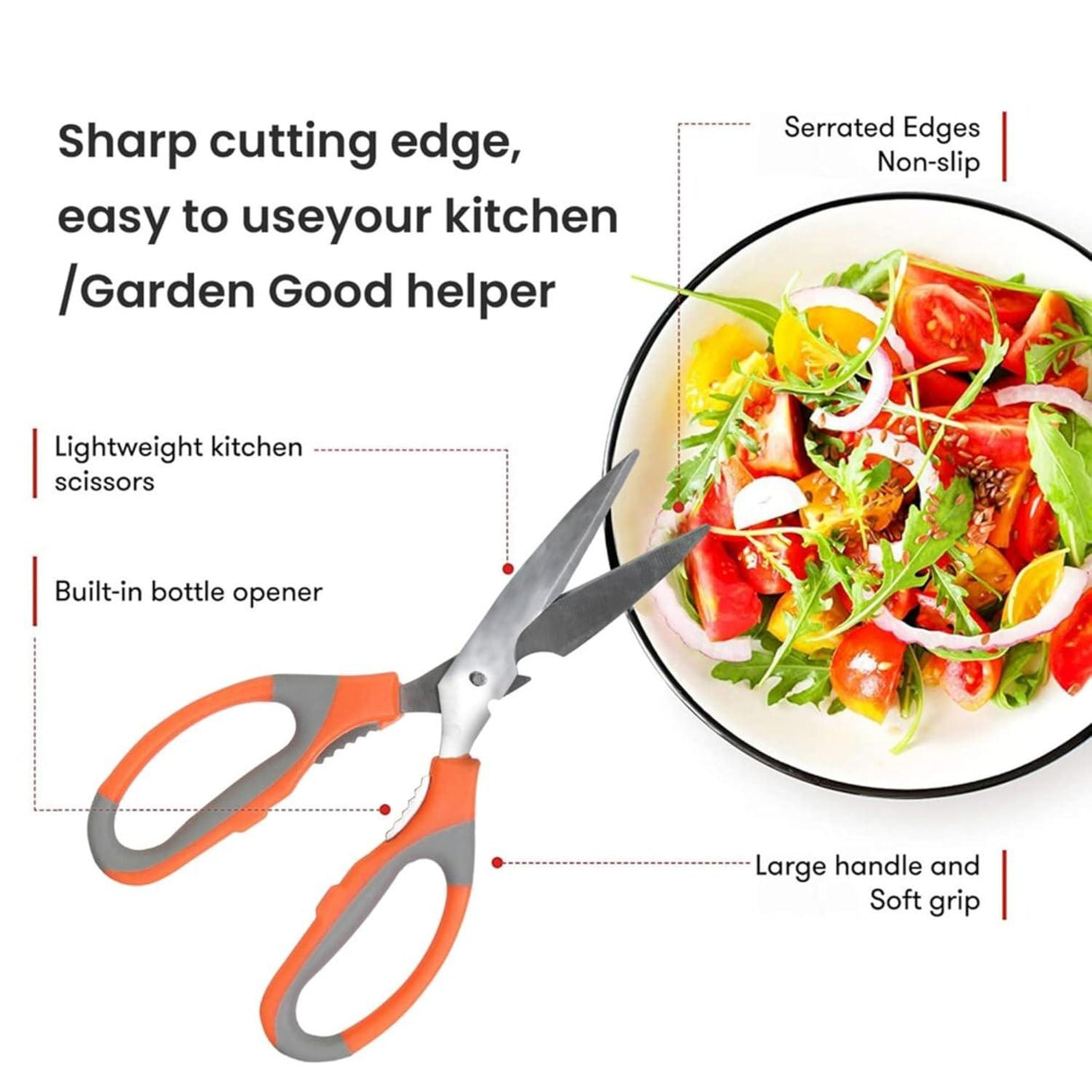 Multipurpose Kitchen Scissors – High-Grade Stainless Steel Blades for Home and Gardening. Precision Ground Edge for Versatile Use, Pack of 2