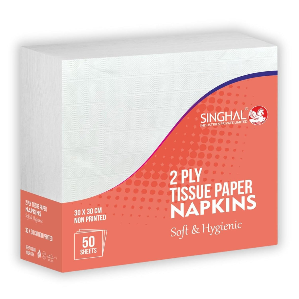 Singhal 2 Ply Tissue Paper Napkins Plain 30x30 CM - Pack of 3 (50 Pulls Per Pack, 150 Sheets)