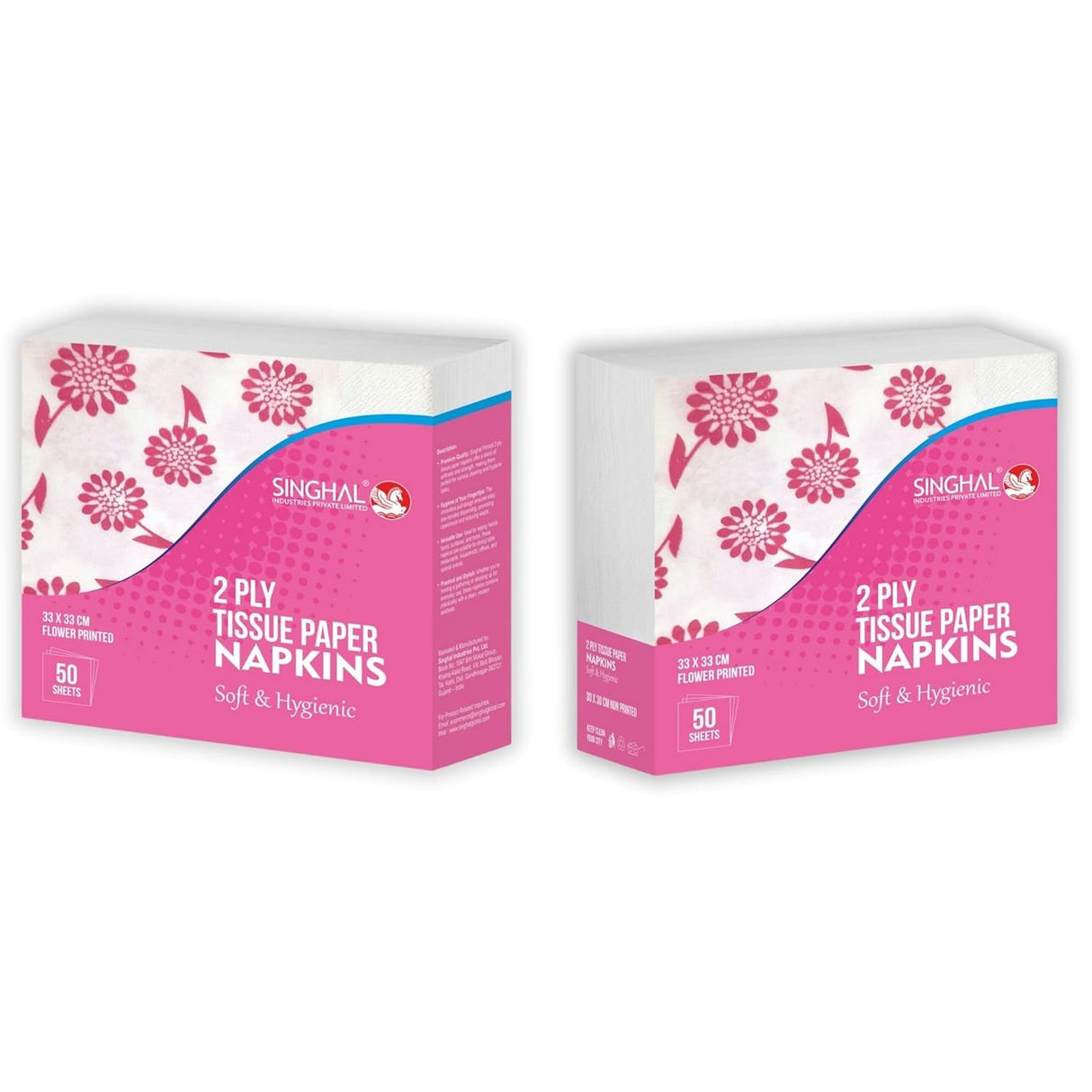 Singhal 2 Ply Tissue Paper Napkins Printed 33x33 - Pack of 6 (50 Pulls Per Pack, 300 Sheets)