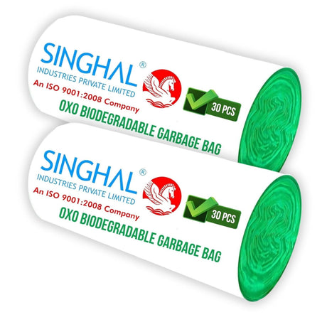 Singhal Compostable/Biodegradable Garbage Bags 17 X 19 Inches (Small Size) 60 Bags (2 Rolls) Dustbin Bag/Trash Bag - Green Color | With Easy Tie-Tapes
