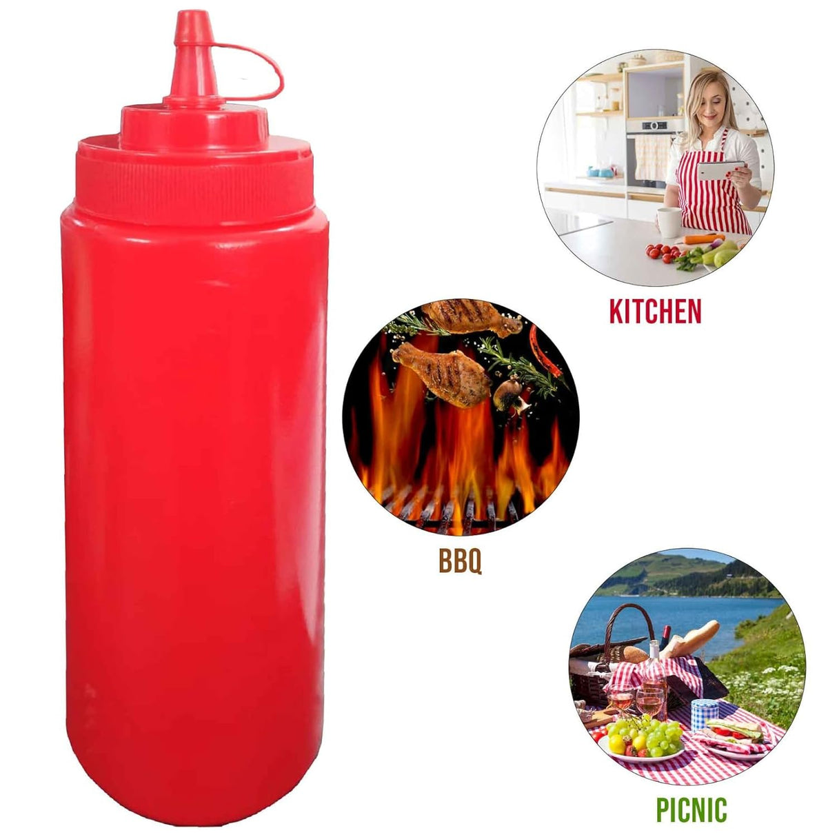 Set of 12 Plastic Squeeze Bottle with Caps Ketchup Mustard Sauce Dispenser Bottle,250 ML