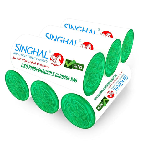 Singhal Compostable/Biodegradable Garbage Bags 17 X 19 Inches (Small Size) 300 Bags (10 Rolls) Dustbin Bag/Trash Bag - Green Color | With Easy Tie-Tapes