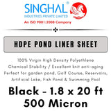 Singhal 500 Micron HDPE Pond Liner Sheet Geomembrane Sheet 1.8ft x 20ft, Heavy Duty Small Garden Backyard Waterfall Lilly Ponds Lining Fabric (Black)