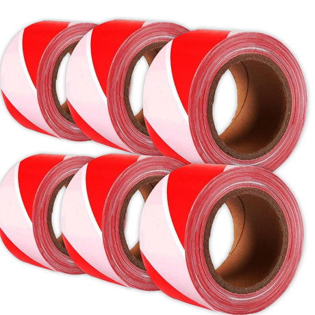 SINGHAL Red and White Safety Warning Tape Roll for Barricading Area, 3” Inch Width 150 Meter Length, Non Adhesive Caution Tape Pack of 6