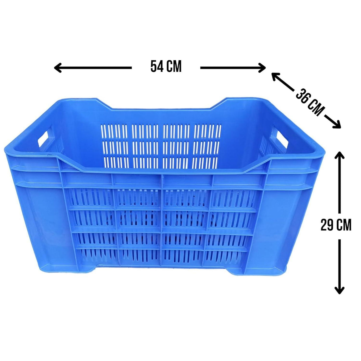 SINGHAL Heavy-Duty Big Blue Portable Plastic Crate 54x36x29 CM | Storage Crate for Vegetables, Fruits, Milk | Combo Pack of 2 | Large Shelf Basket