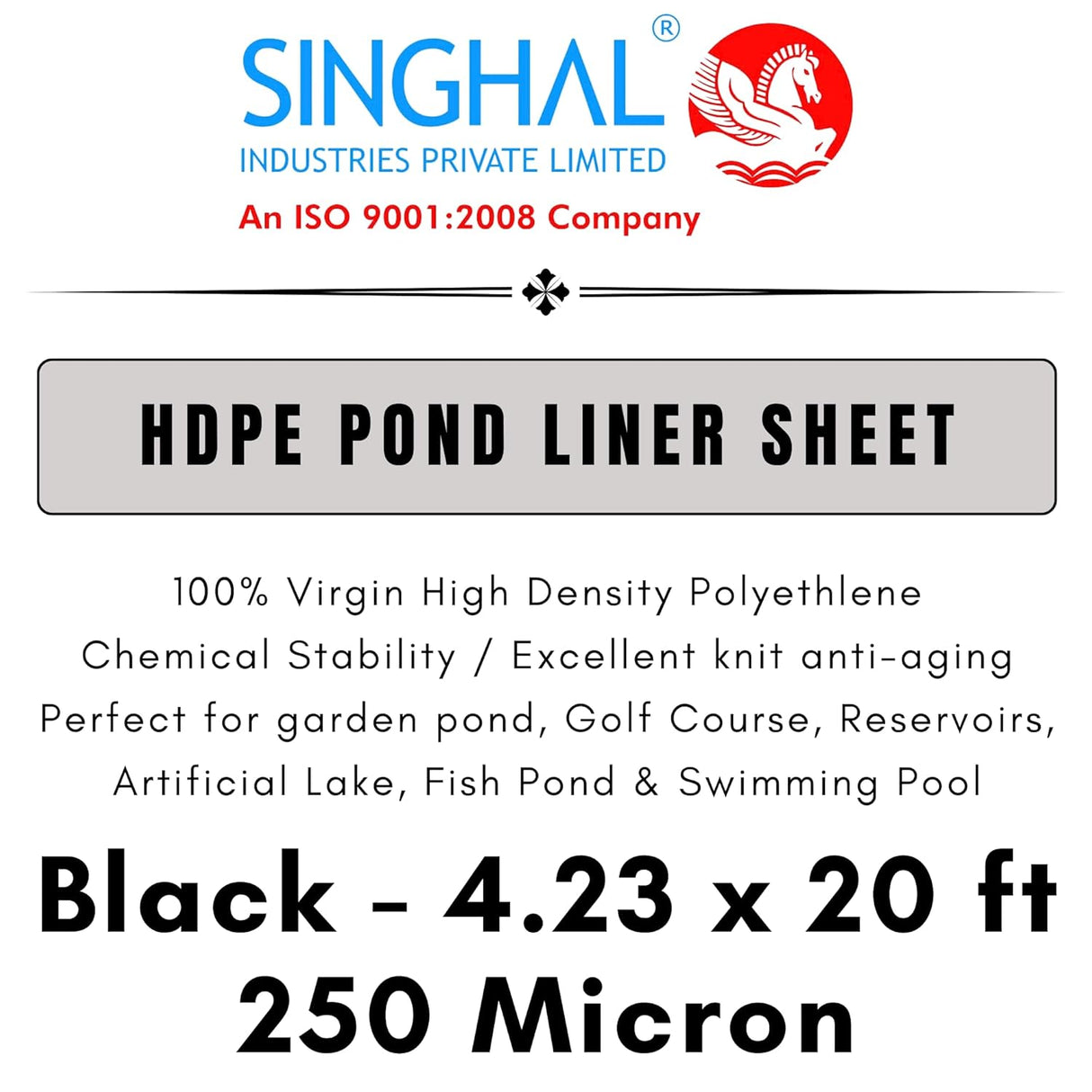 Singhal 250 Micron HDPE Pond Liner Sheet Geomembrane Sheet 4.23ft x 20ft, Heavy Duty Small Garden Backyard Waterfall Lilly Ponds Lining Fabric (Black)