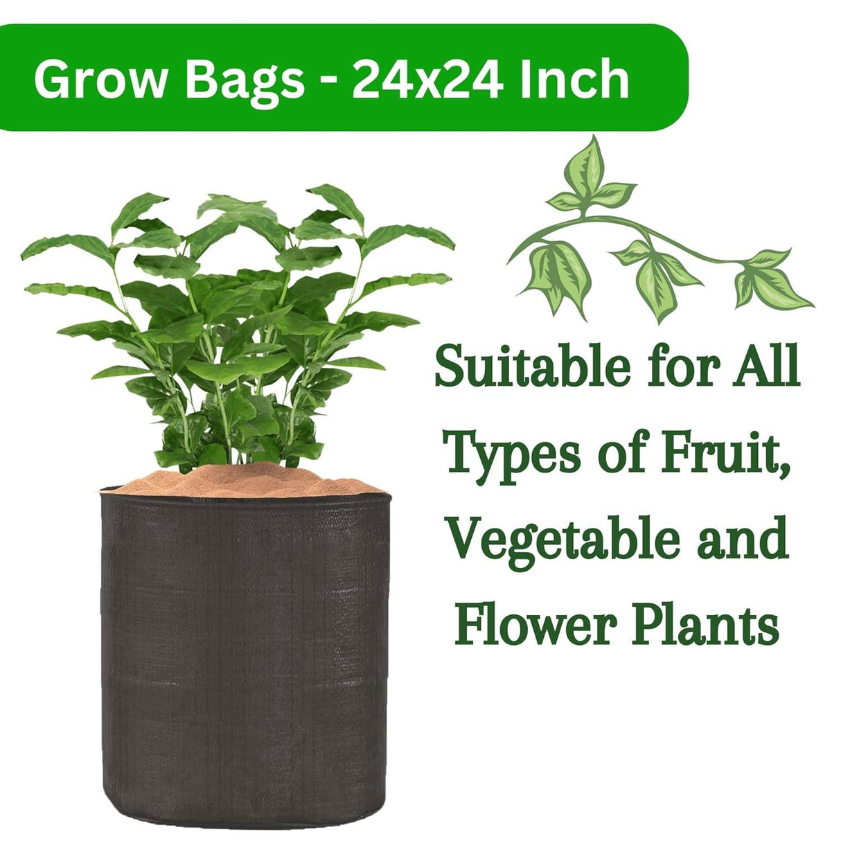 SINGHAL HDPE UV-Resistant Round Grow Bags 24x24 Inch, Black, Pack of 10 – Ideal for Terrace & Veggie Gardens