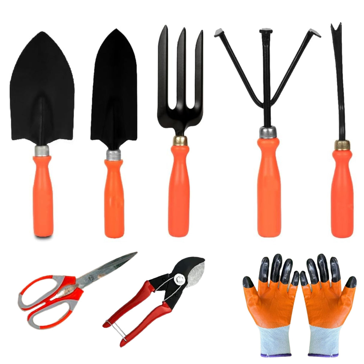Singhal Gardening Tools Kit - 8 Pcs (Cultivator, Fork, Trowels, Weeder, Garden Gloves, Pruner Cutter, Scissors) | Gardening Tools Set for Home Garden
