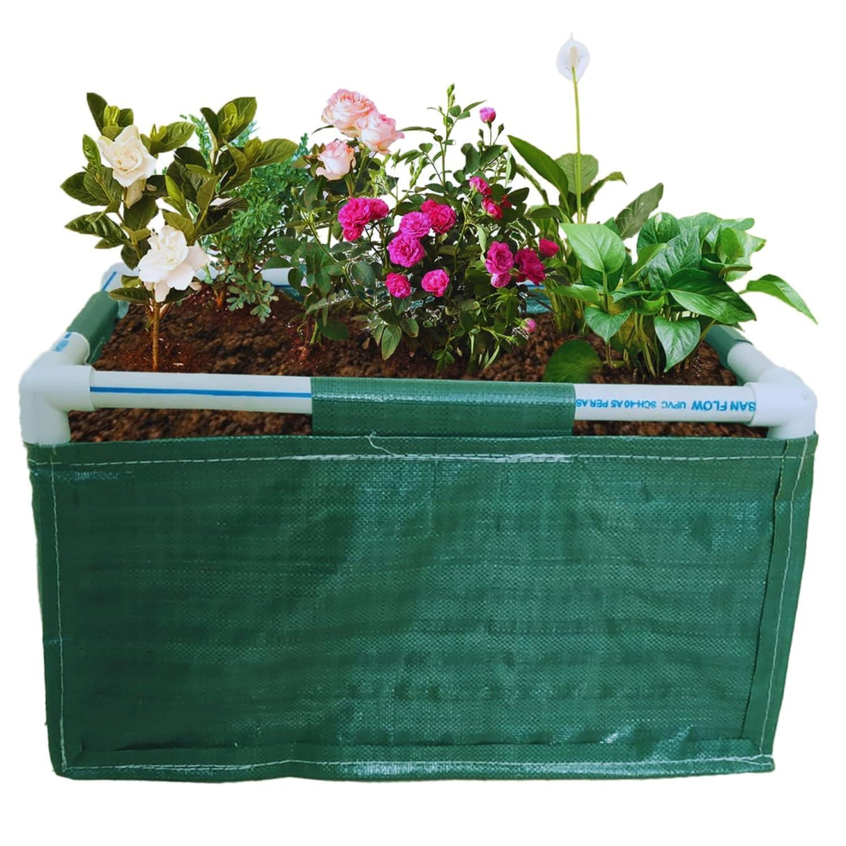 SINGHAL HDPE UV-Protected Green Rectangular Grow Bags, 2x1.5x1 Ft - Perfect for Vegetable Terrace Gardening with PVC Pipe Support