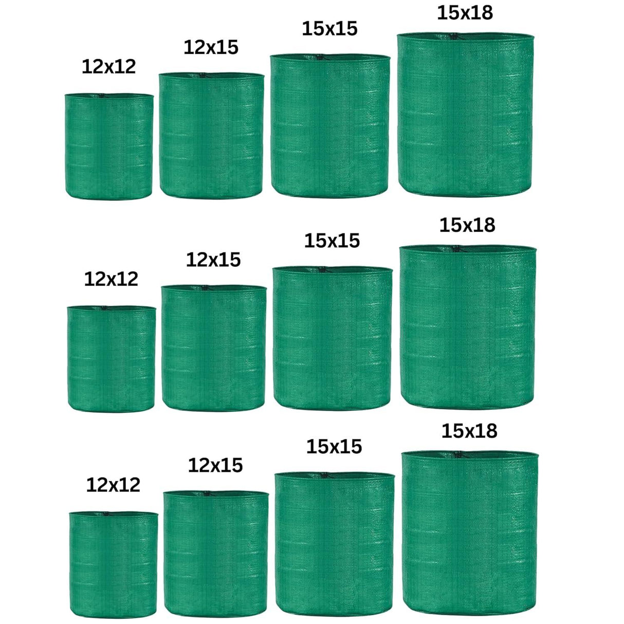 Singhal HDPE UV-Resistant Round Plant Grow Bags Combo - 12x12, 12x15, 15x15, 15x18 Inch (Set of 12 Bags, 3 Bags Each Size) for Terrace and Vegetable Gardening