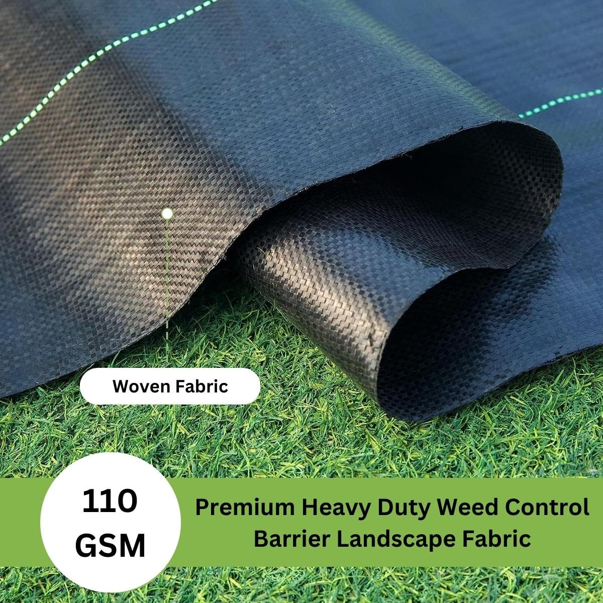 Singhal Premium Garden Weed Control Barrier Sheet Mat 2 Meter x 10 Meter, Landscape Fabric 110 GSM Heavy Duty Weed Block Gardening Mat for Gardens, Agriculture, Outdoor Projects (Black)