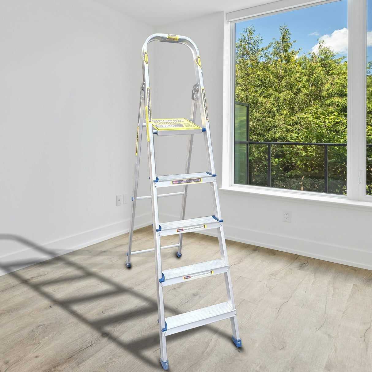 5 Step Foldable Aluminum Ladder Anti Skid Slip Prevention 5 Year Manufacturer Warranty