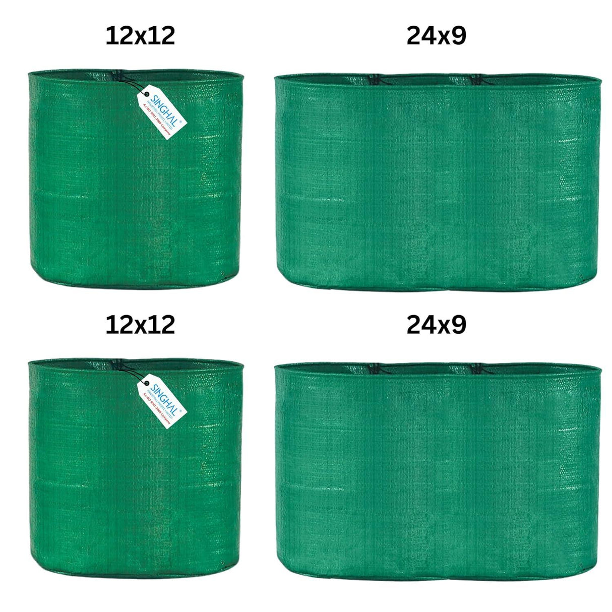 Singhal HDPE UV-Protected Round Plant Grow Bags Combo, 12x12 and 24x9 Inch - Set of 4 Bags (2 Bags Each Size) for Terrace and Vegetable Gardening